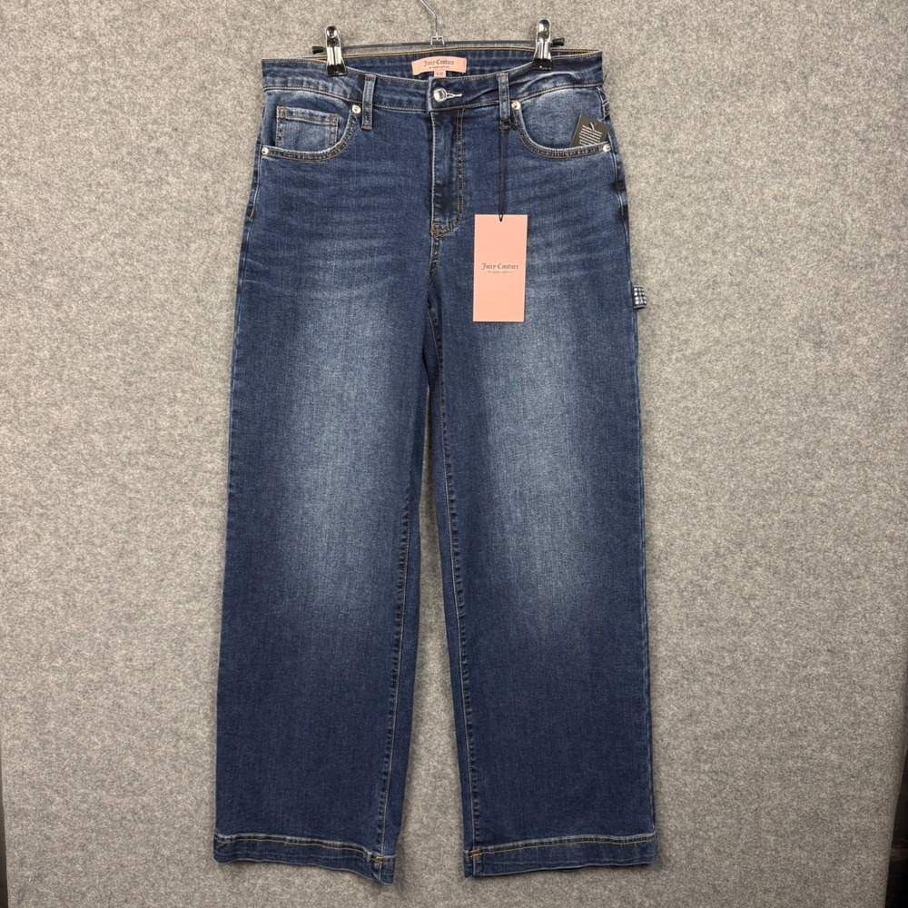 Juicy Couture Womens Rhinestone Logo Carpenter Wide Leg Jeans Blue Size 5/27 NWT